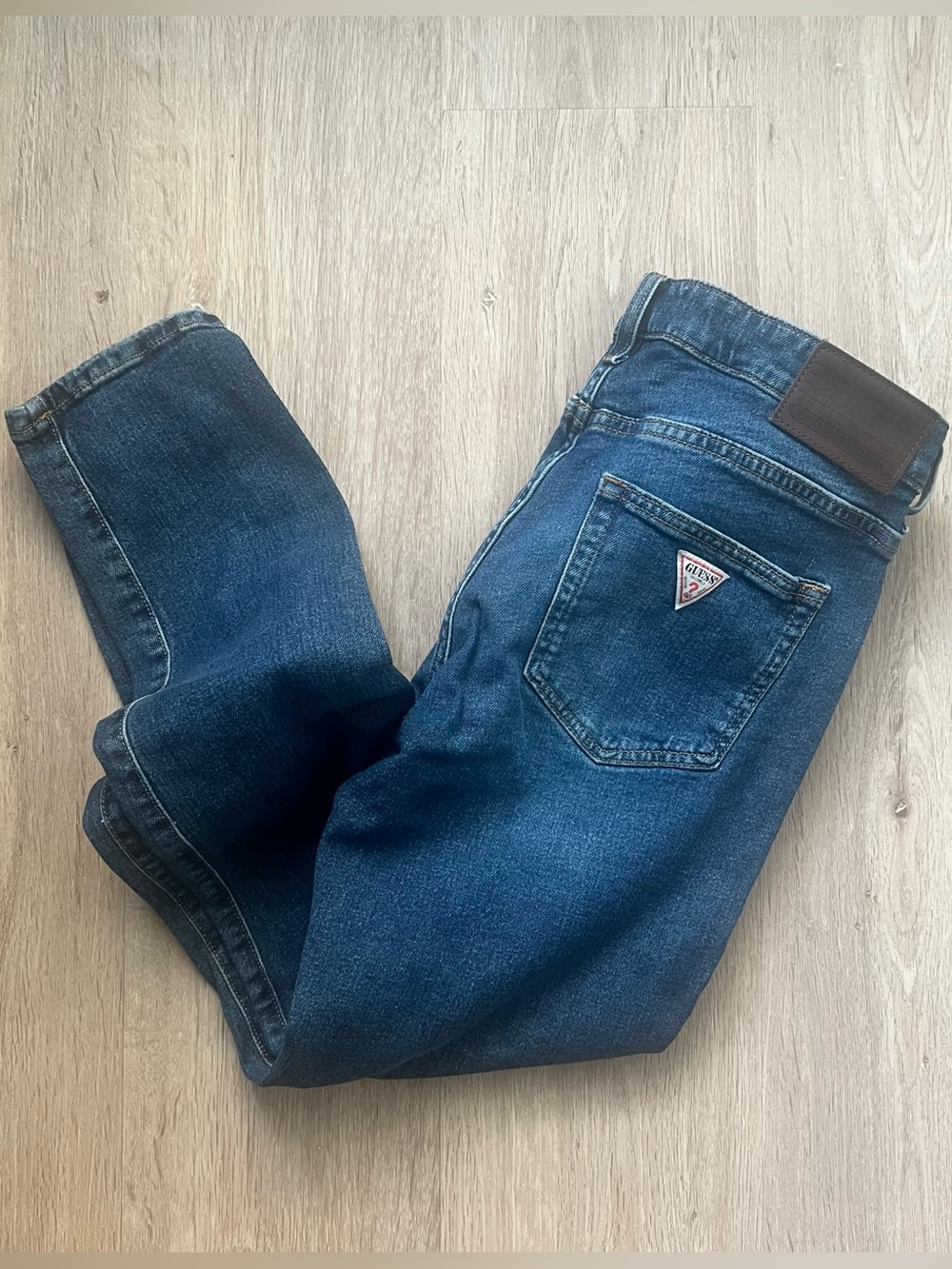 Y2K Guess Power Stretch Skinny Jeans Womens 29x29 Dark Blue Distressed Denim
